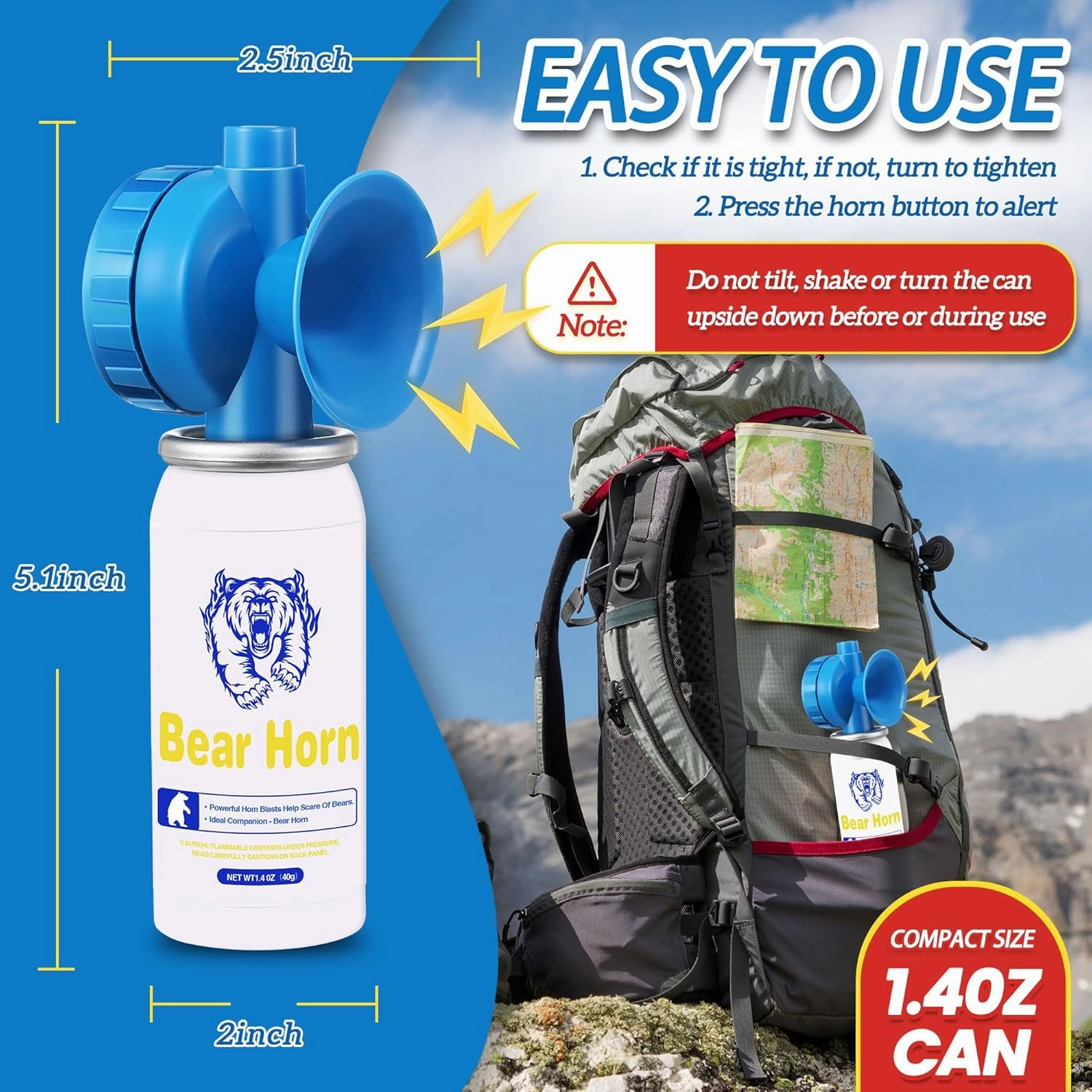 1.4oz Bear Horn Self Defense,130dB Loud Mini Safety Bear Air Horn,Heard Up to 0.5-Miles Away,Bear Alarm Scare Bears, Ideal for Hiking,Camping and Outdoor Protection