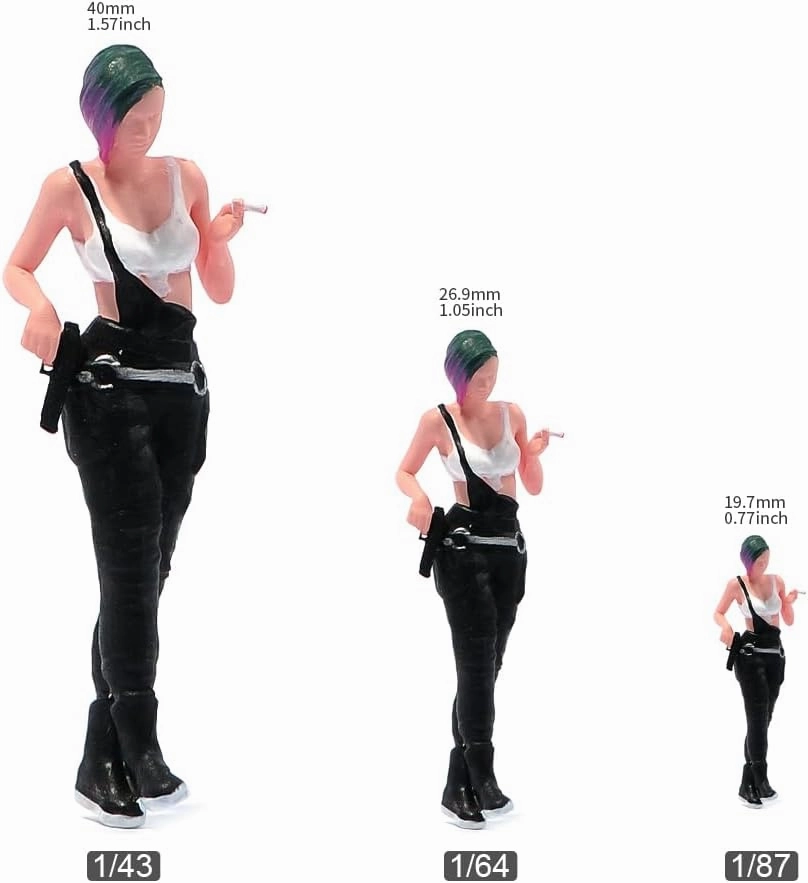 1/87 1/64 1/43 1/24 Scale Miniature Action Figure Doll Model Cool Girl Soldier Judy Resin Figurine Model Creative Scene Dolls Props for Car Toys (Painted, 1:64 Scale)