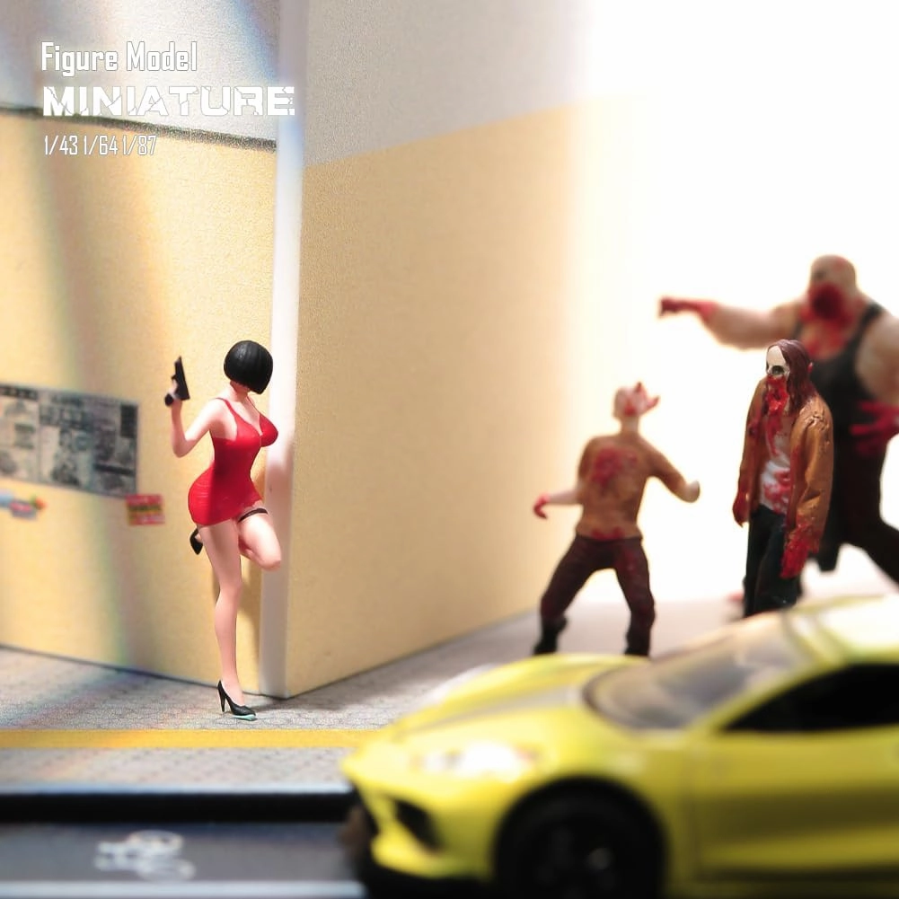 1/87 1/64 1/43 1/24 Scale Miniature Action Figure Doll Model Red skirt Ada Wong Resin Figurine Model Creative Scene Dolls Props for Car Toys (Painted, 1:87 Scale)
