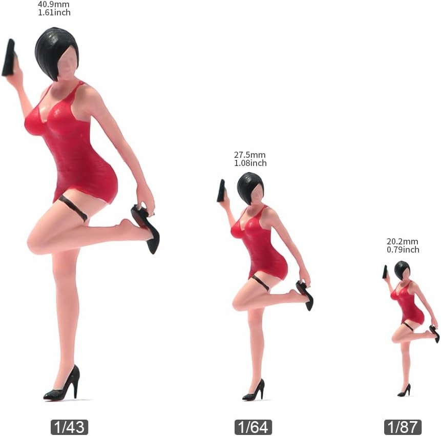 1/87 1/64 1/43 1/24 Scale Miniature Action Figure Doll Model Red skirt Ada Wong Resin Figurine Model Creative Scene Dolls Props for Car Toys (Painted, 1:87 Scale)
