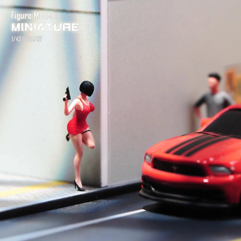 1/87 1/64 1/43 1/24 Scale Miniature Action Figure Doll Model Red skirt Ada Wong Resin Figurine Model Creative Scene Dolls Props for Car Toys (Painted, 1:87 Scale)