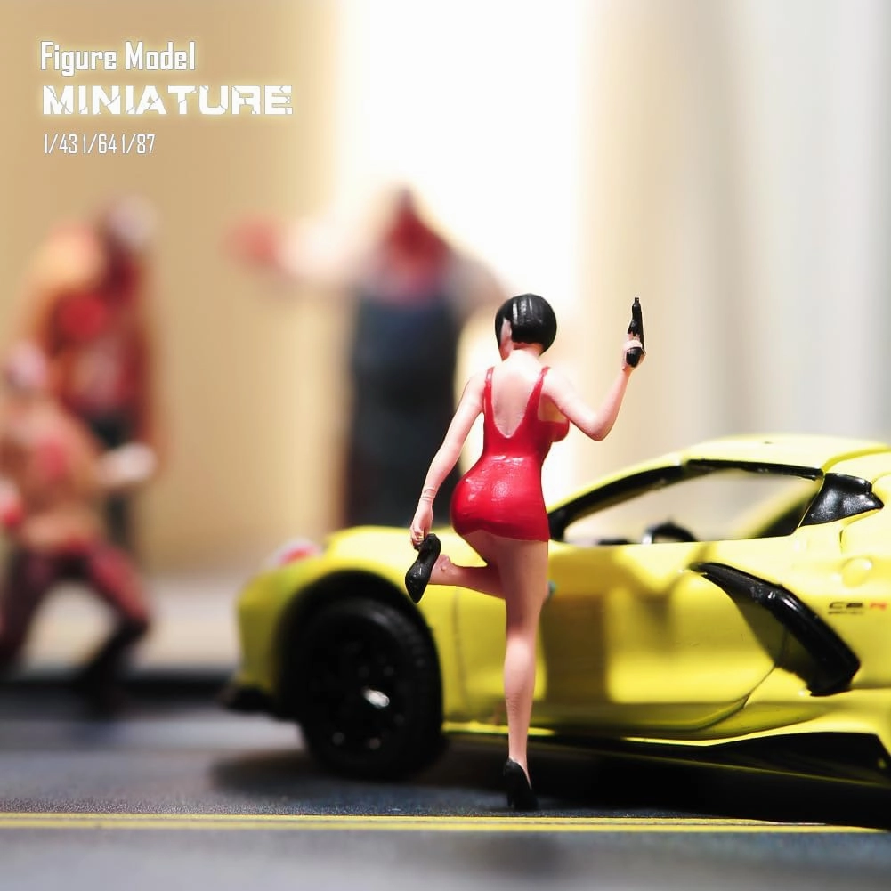 1/87 1/64 1/43 1/24 Scale Miniature Action Figure Doll Model Red skirt Ada Wong Resin Figurine Model Creative Scene Dolls Props for Car Toys (Painted, 1:87 Scale)