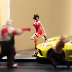 1/87 1/64 1/43 1/24 Scale Miniature Action Figure Doll Model Red skirt Ada Wong Resin Figurine Model Creative Scene Dolls Props for Car Toys (Painted, 1:87 Scale)