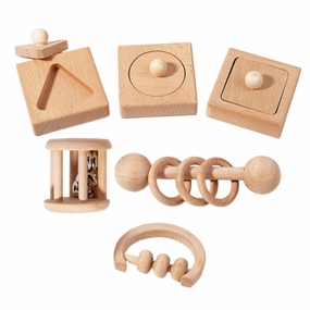 1 Set Wooden Rattle Montessori Grasping for Early Education Shape Matching Sensory Development for Newborns and Promotes Cognitive Motor Skills