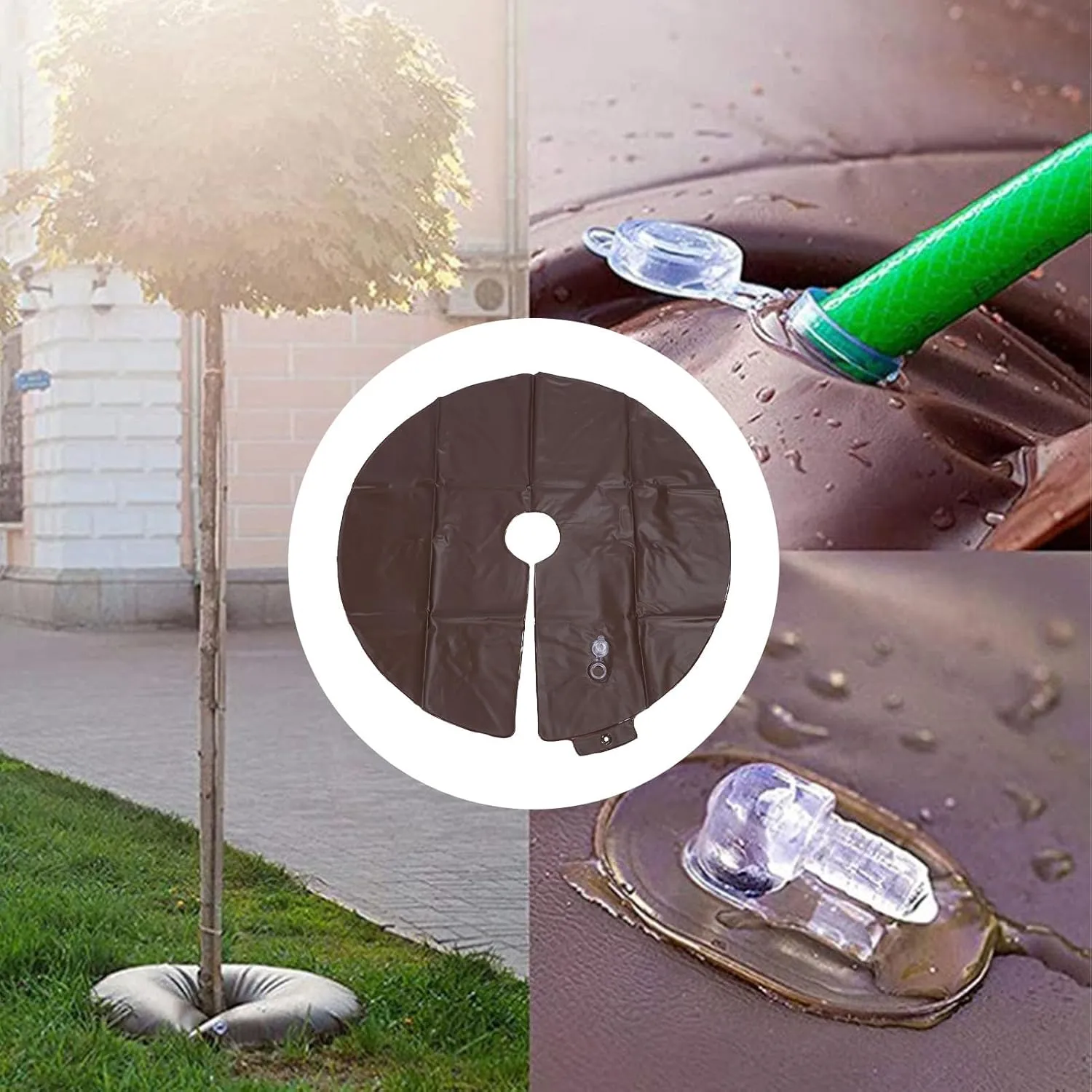 1PCS 15 Gallon 35.4 Inch Round Tree Watering Bag Slow Release, Tree Watering Rings, Automatic Drip Irrigation System for Planting Gardening Trees and Shrubs (Coffee)