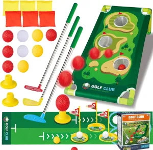 2-in-1 Kids Golf Club Set and Bean Bag Toss Game, Toddler Golf Set - Mini Golf and Corn Hole Game for Kids Outdoor Toys- Ideal Gift for 2,3,4,5,6 Year Old Boys and Girls