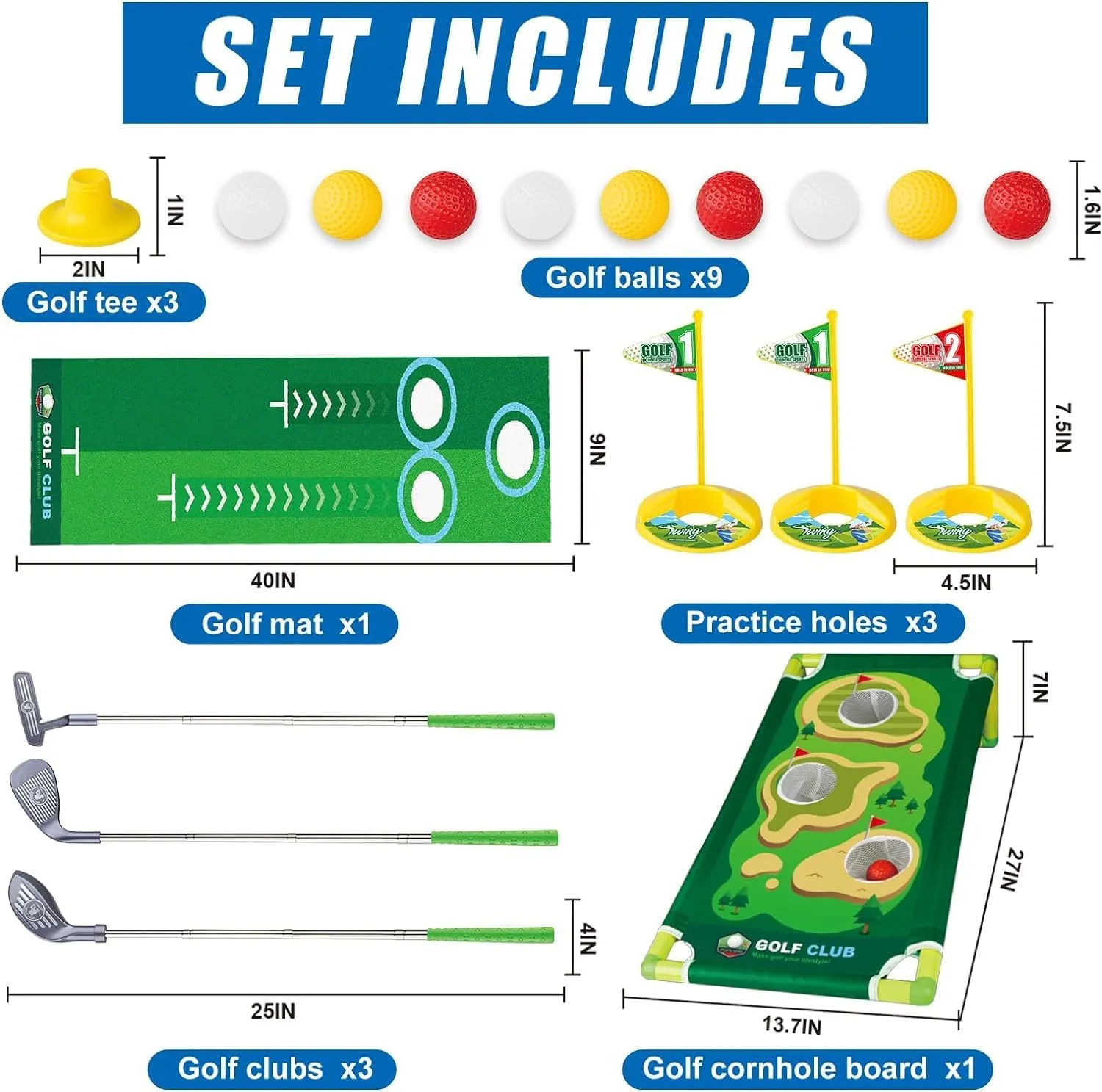 2-in-1 Kids Golf Club Set and Bean Bag Toss Game, Toddler Golf Set - Mini Golf and Corn Hole Game for Kids Outdoor Toys- Ideal Gift for 2,3,4,5,6 Year Old Boys and Girls