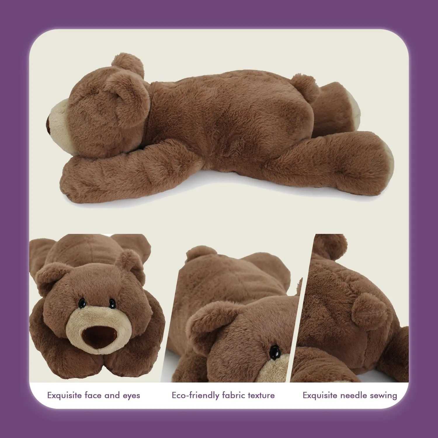 2 Lb Weighted Stuffed Brown Bear Animals - 16 Inches Bear Dog Dino Pig Plush Throw Pillow Toy - Embroidered Plushie Collectible - Kawaii Plushies Hugging Toy Gifts for Kids & Adults ( Brown Bear )