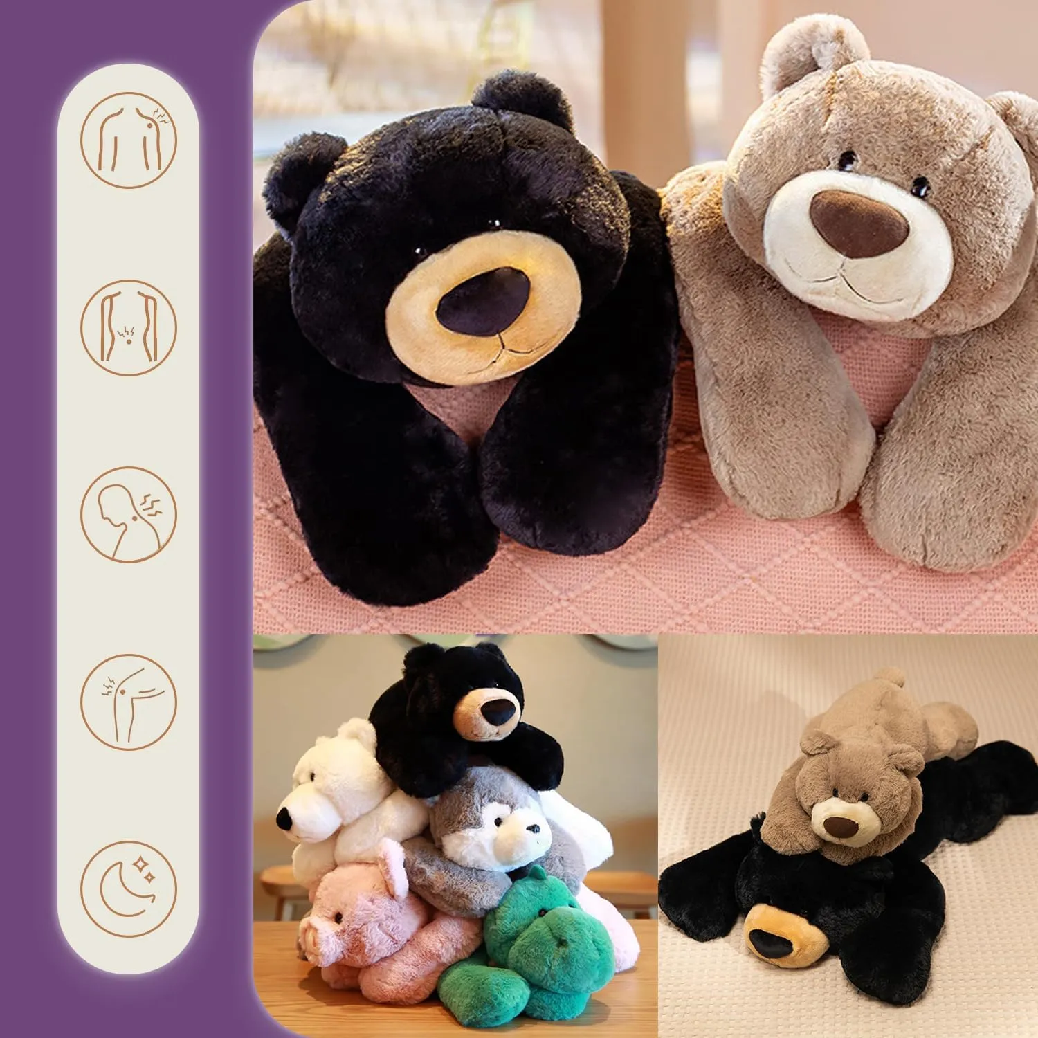2 Lb Weighted Stuffed Brown Bear Animals - 16 Inches Bear Dog Dino Pig Plush Throw Pillow Toy - Embroidered Plushie Collectible - Kawaii Plushies Hugging Toy Gifts for Kids & Adults ( Brown Bear )