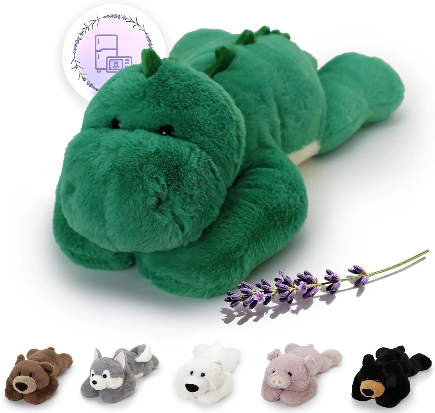 2 Lb Weighted Stuffed Green Dragon Animals - 16 Inches Bear Dog Dino Pig Plush Throw Pillow Toy - Embroidered Plushie Collectible - Kawaii Plushies Hugging Toy Gifts for Kids & Adults ( Green Dragon )