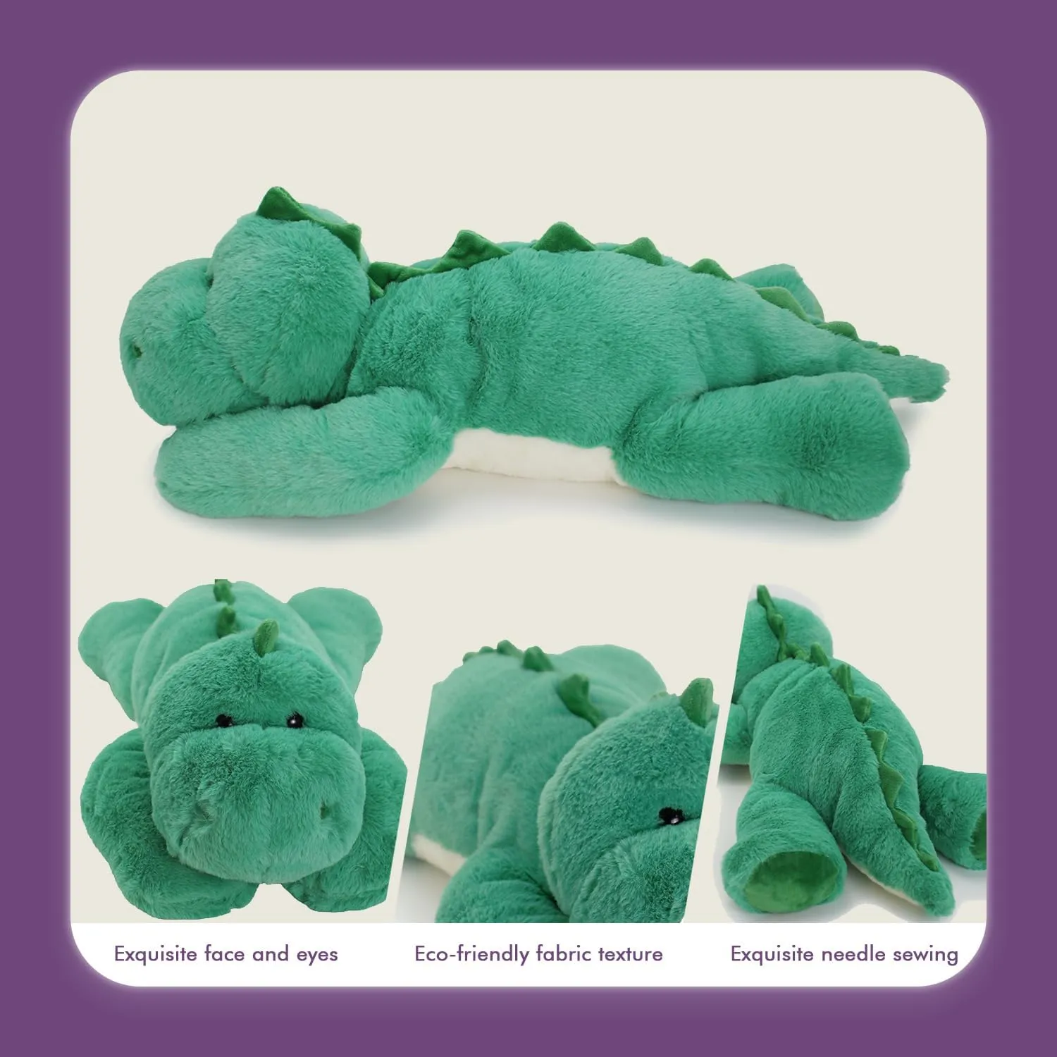 2 Lb Weighted Stuffed Green Dragon Animals - 16 Inches Bear Dog Dino Pig Plush Throw Pillow Toy - Embroidered Plushie Collectible - Kawaii Plushies Hugging Toy Gifts for Kids & Adults ( Green Dragon )