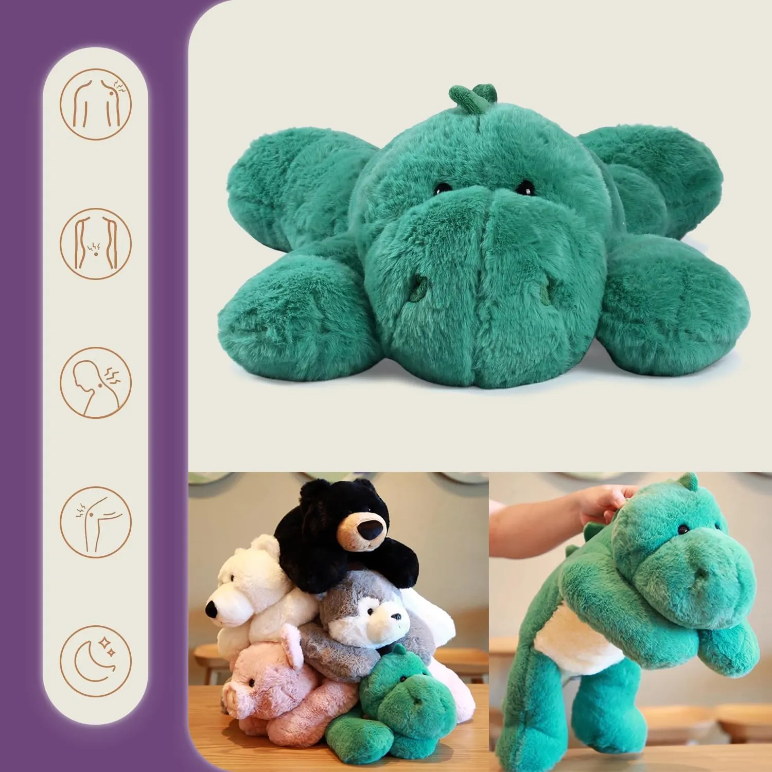 2 Lb Weighted Stuffed Green Dragon Animals - 16 Inches Bear Dog Dino Pig Plush Throw Pillow Toy - Embroidered Plushie Collectible - Kawaii Plushies Hugging Toy Gifts for Kids & Adults ( Green Dragon )