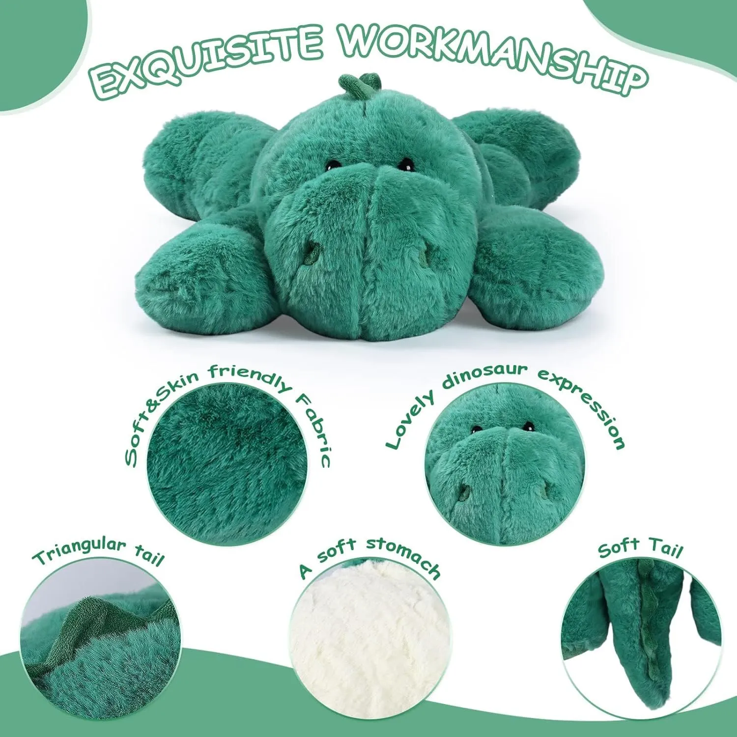 2 Lb Weighted Stuffed Green Dragon Animals - 16 Inches Bear Dog Dino Pig Plush Throw Pillow Toy - Embroidered Plushie Collectible - Kawaii Plushies Hugging Toy Gifts for Kids & Adults ( Green Dragon )