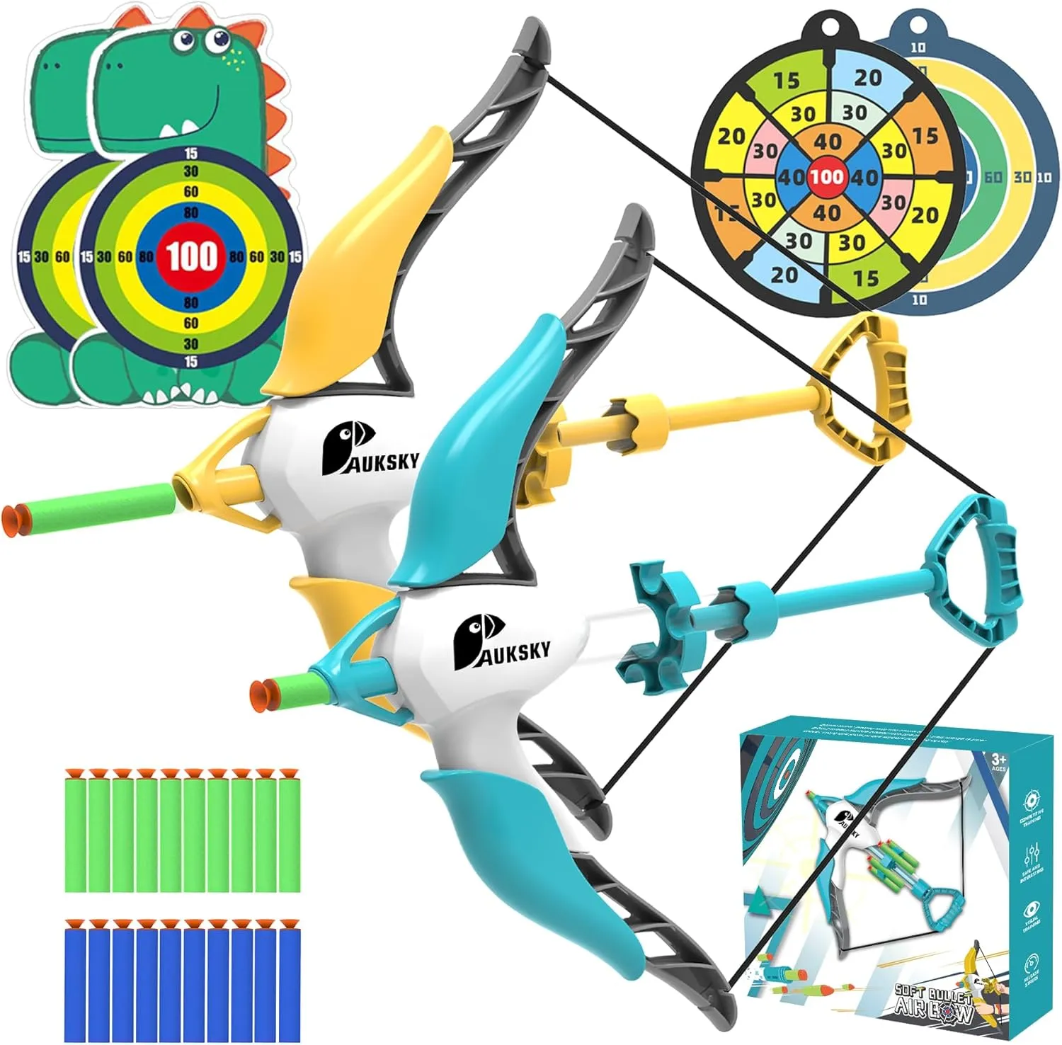 2 Pack Bow and Arrow for Kids Toys - Archery Set with 20 Suction Cup Arrows & 4 Targets,Outdoor Toys Archery Set for Kids Boys & Girls Ages 3-12 Years Old