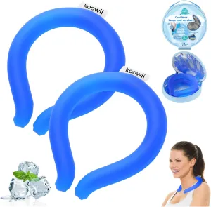 2-Pack Reusable Neck Cooling Tubes with Insulated Bag – Instant Ice Cooling Rings for Heat Relief, Outdoor Sports, and Summer Activities Size M (Navy Blue, Set of 2)
