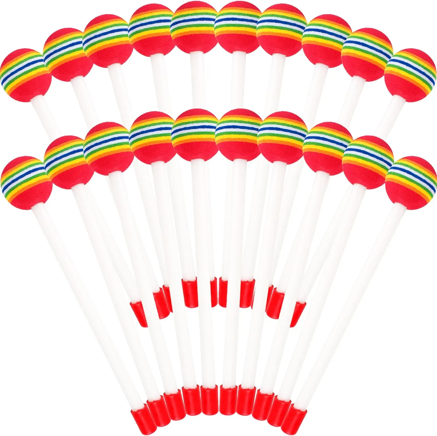 20 Pcs Drum Sticks Rainbow Lollipop Drumsticks Bulk Plastic Lollipop Felt Soft Foam Head Beat Drumsticks for Kids Adults Musical Instrument Accessories Hand Percussion Toy