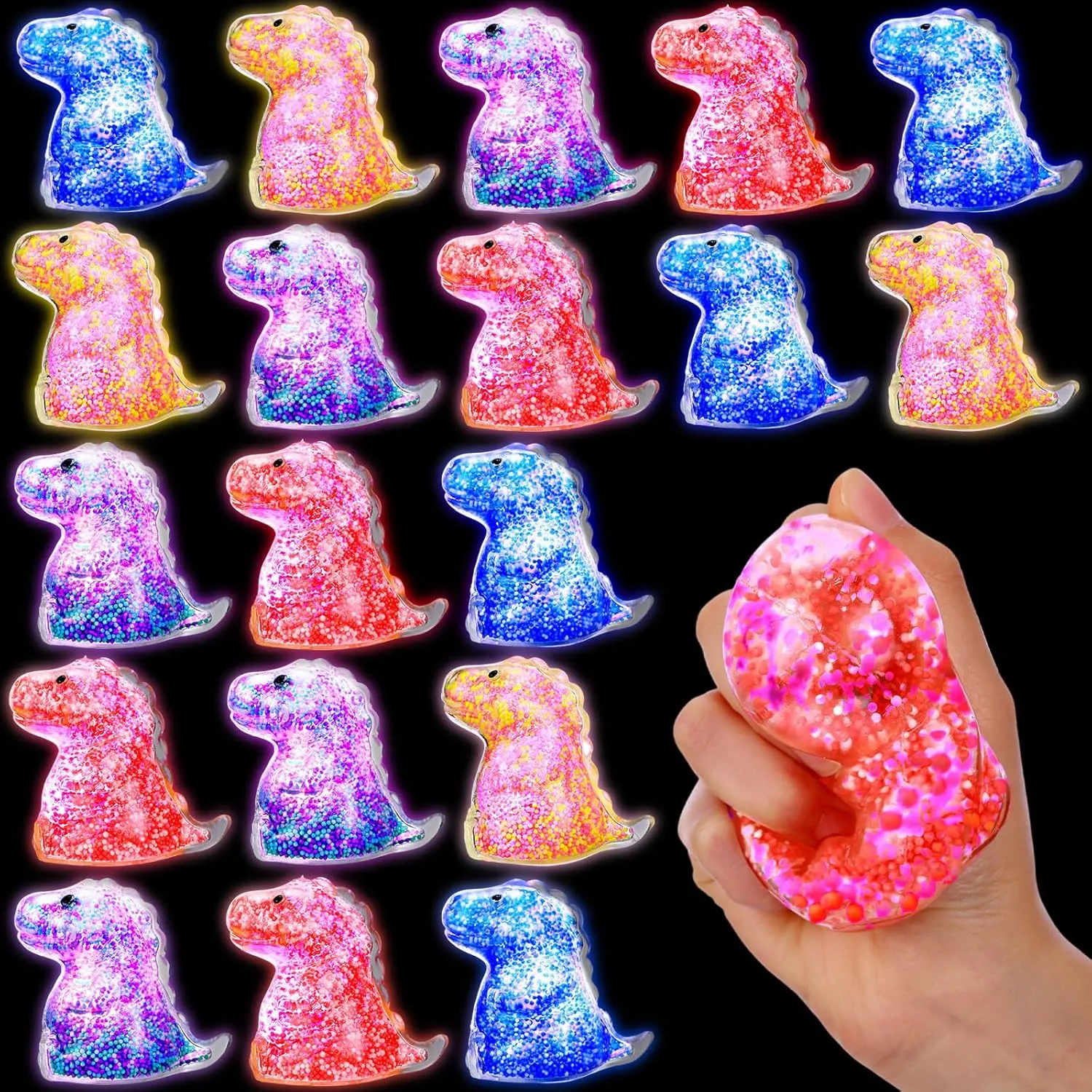 20 Pcs Light up Dinosaur Stress Ball Fidget Toy Dinosaur Sensory Anger Management Toys for Anxiety Relief Autism Exchange Birthday Party Favors