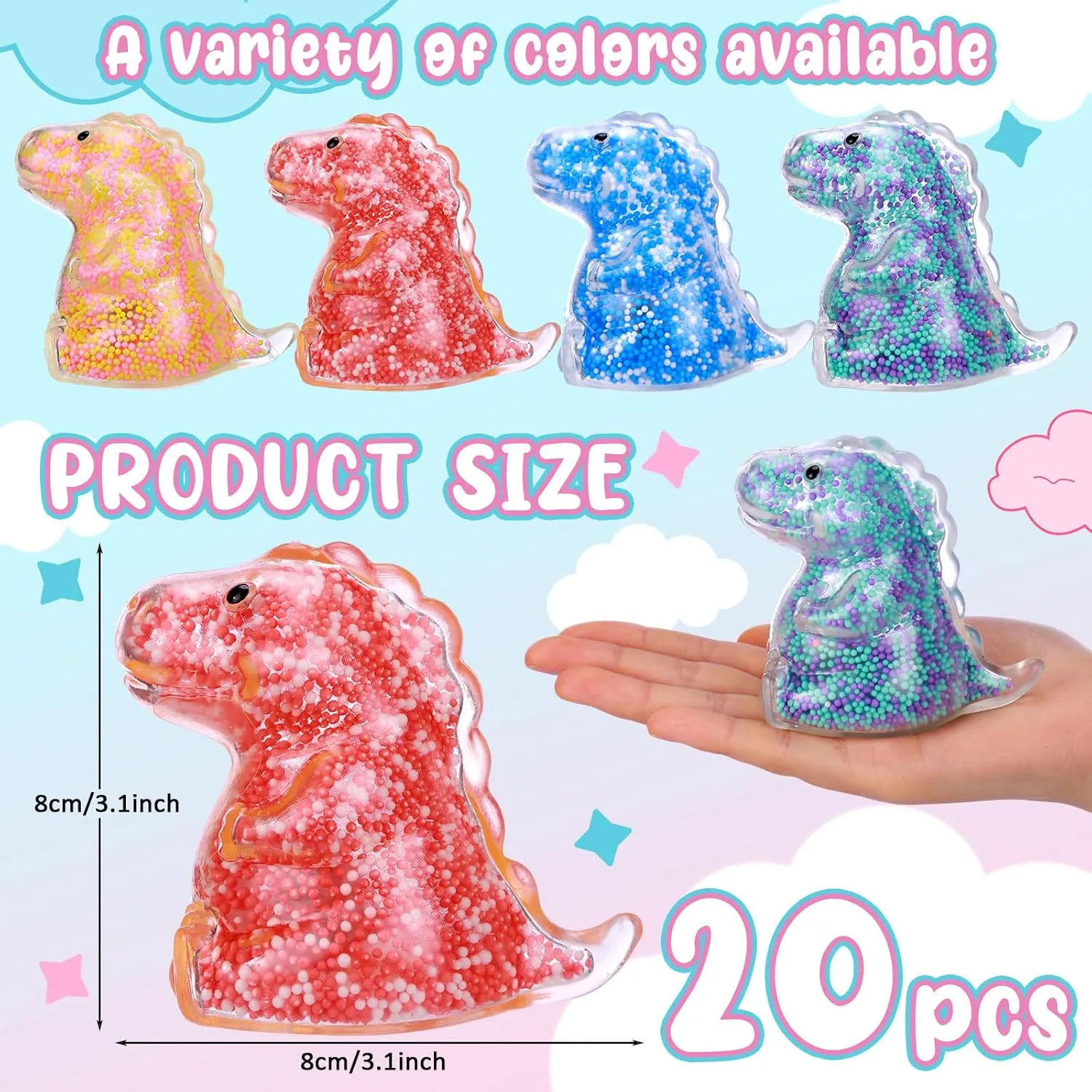 20 Pcs Light up Dinosaur Stress Ball Fidget Toy Dinosaur Sensory Anger Management Toys for Anxiety Relief Autism Exchange Birthday Party Favors