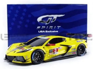 2020 Chevy Corvette C8.R Racing Car #3 Yellow with Black Stripes USA Exclusive Series 1/18 Model Car by GT Spirit for Acme US032