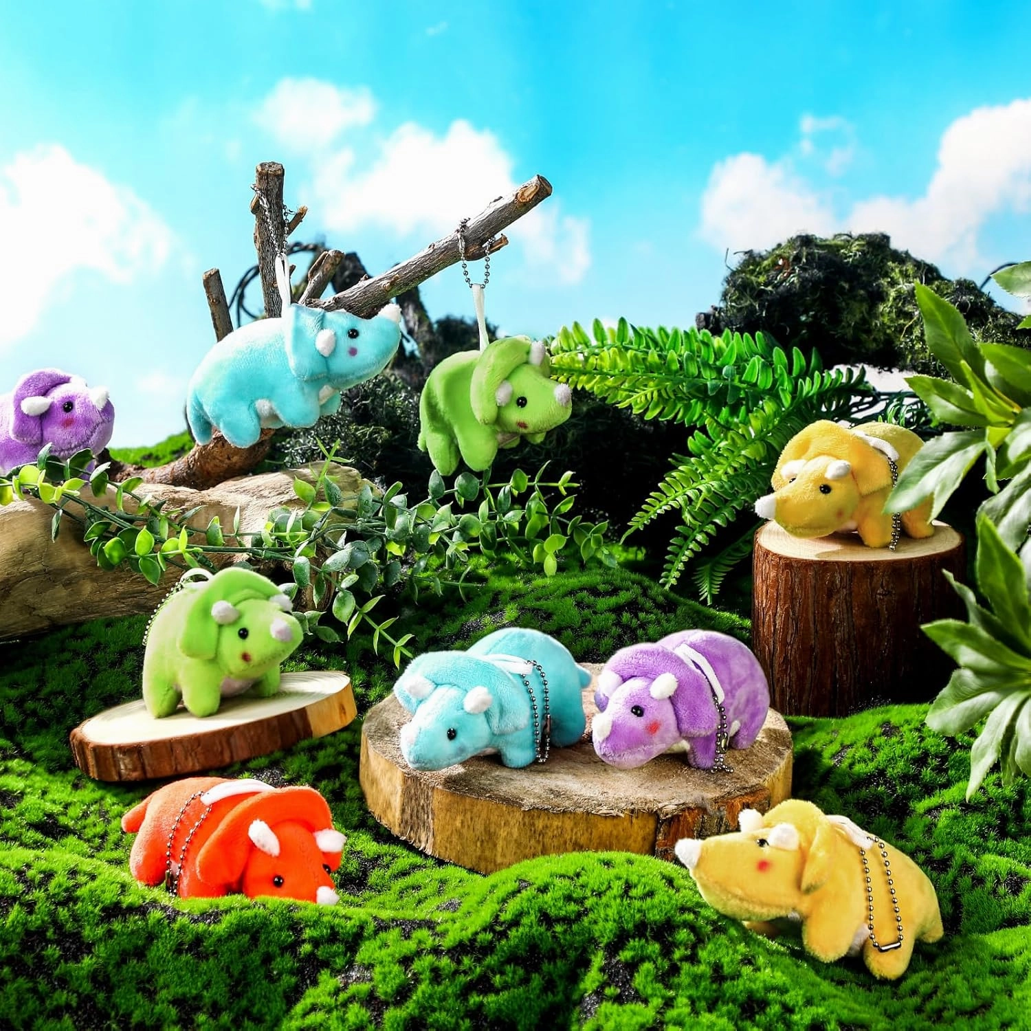 20 Pcs Mini Dinosaur Plush Bulk Triceratops Keychains Stuffed Animal Dinosaur Birthday Party Favors Small Dino Plush Bulk Graduation Gifts for Baby Shower Birthday Party Woman