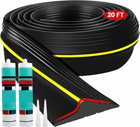 20Ft Universal Garage Door Bottom Threshold Seal Strip with 2 A-dhesives, Weatherproof Rubber DIY Weather Stripping Replacement, Black