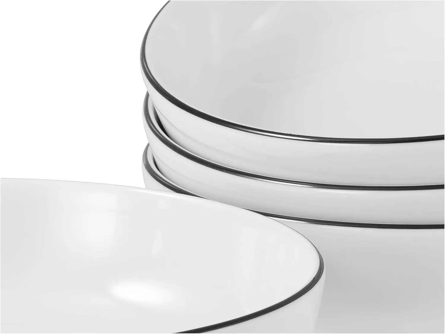 22557 Allround Black Line 4-Piece Crockery Set, Buddha Bowl Set Made of Porcelain, Dishwasher and Microwave Safe