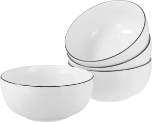 22557 Allround Black Line 4-Piece Crockery Set, Buddha Bowl Set Made of Porcelain, Dishwasher and Microwave Safe