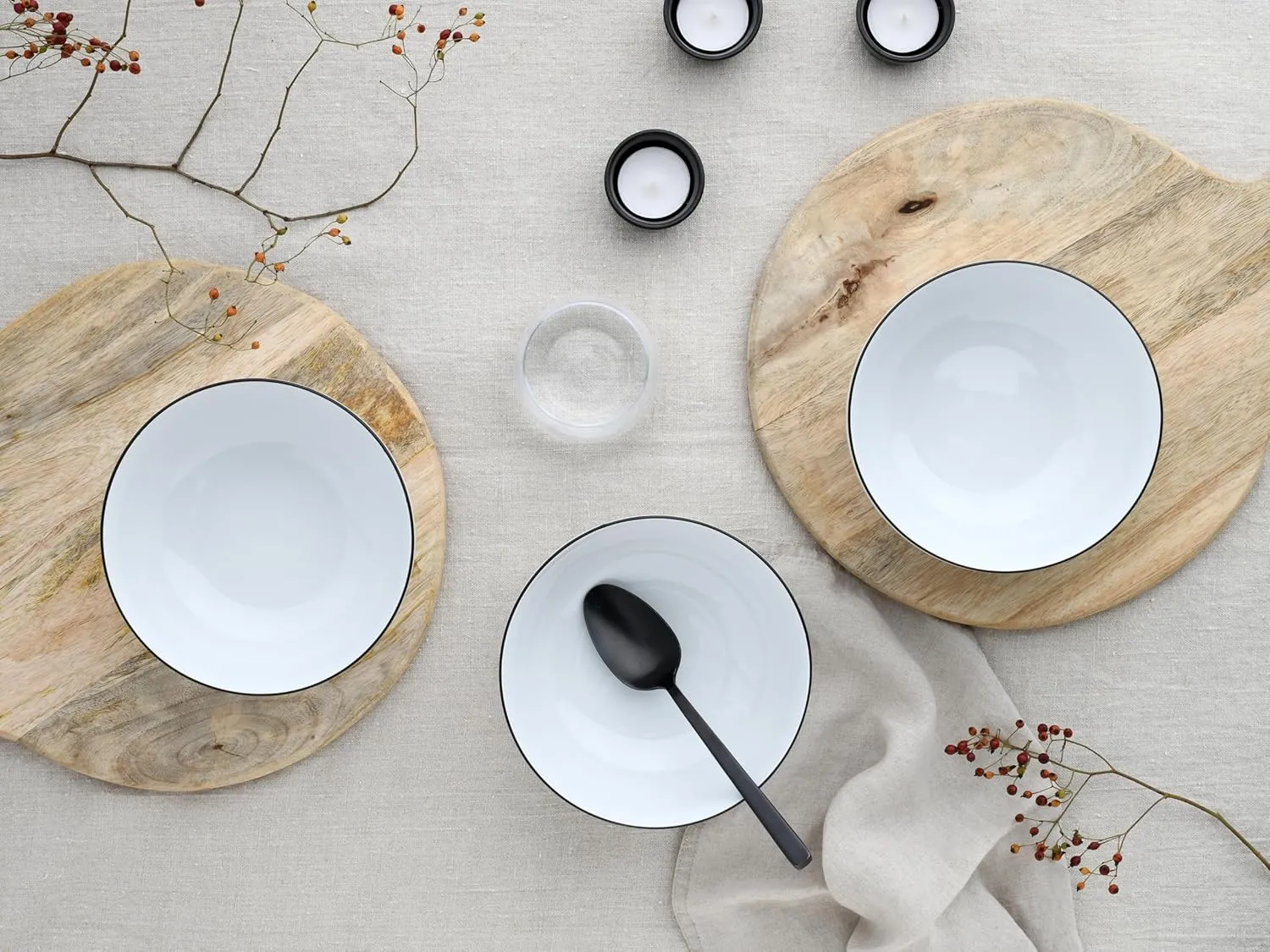 22557 Allround Black Line 4-Piece Crockery Set, Buddha Bowl Set Made of Porcelain, Dishwasher and Microwave Safe