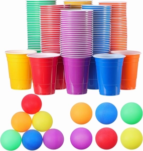 228 Pcs Cups and Balls Game Set for Party, Plastic Flip Cup Stacking Family Game Colorful Reusable Table Tennis Balls Indoor Outdoor Fun Toss Activity for Adults Birthday Wedding Party