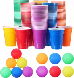 228 Pcs Cups and Balls Game Set for Party, Plastic Flip Cup Stacking Family Game Colorful Reusable Table Tennis Balls Indoor Outdoor Fun Toss Activity for Adults Birthday Wedding Party