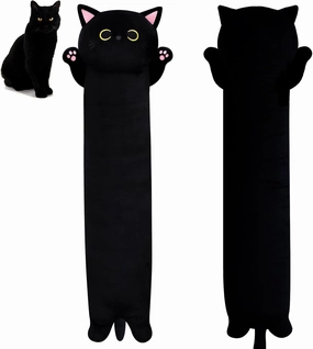 22.5" Long Cat Plush Pillow,Long Cat Stuffed Animal,Giant Hugging Pillow for Kids Adult,Black Kitten Plushie,Stuffed Kitted Plushie Doll Toys,Gift for Boys Girls Birthday Halloween Christmas