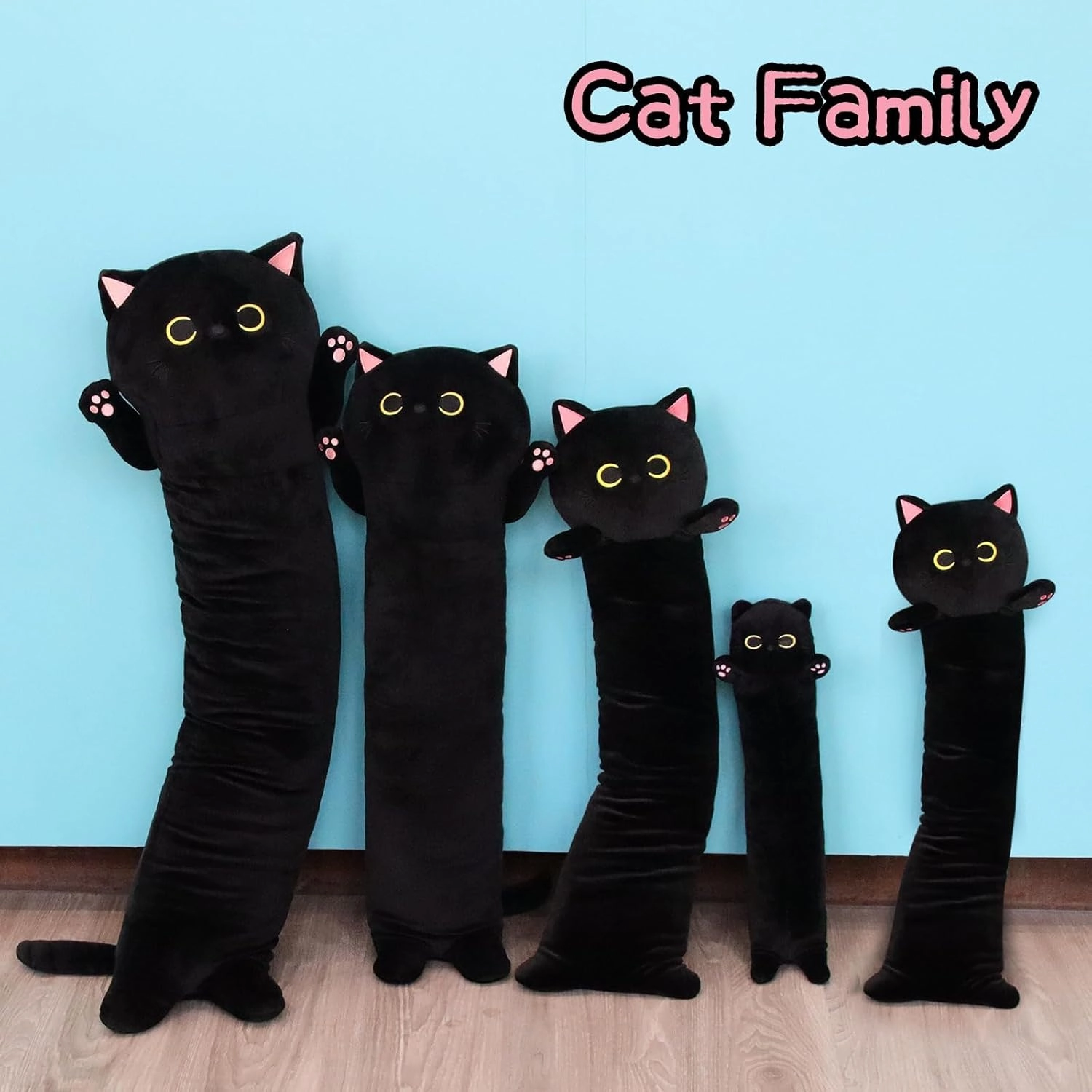22.5" Long Cat Plush Pillow,Long Cat Stuffed Animal,Giant Hugging Pillow for Kids Adult,Black Kitten Plushie,Stuffed Kitted Plushie Doll Toys,Gift for Boys Girls Birthday Halloween Christmas