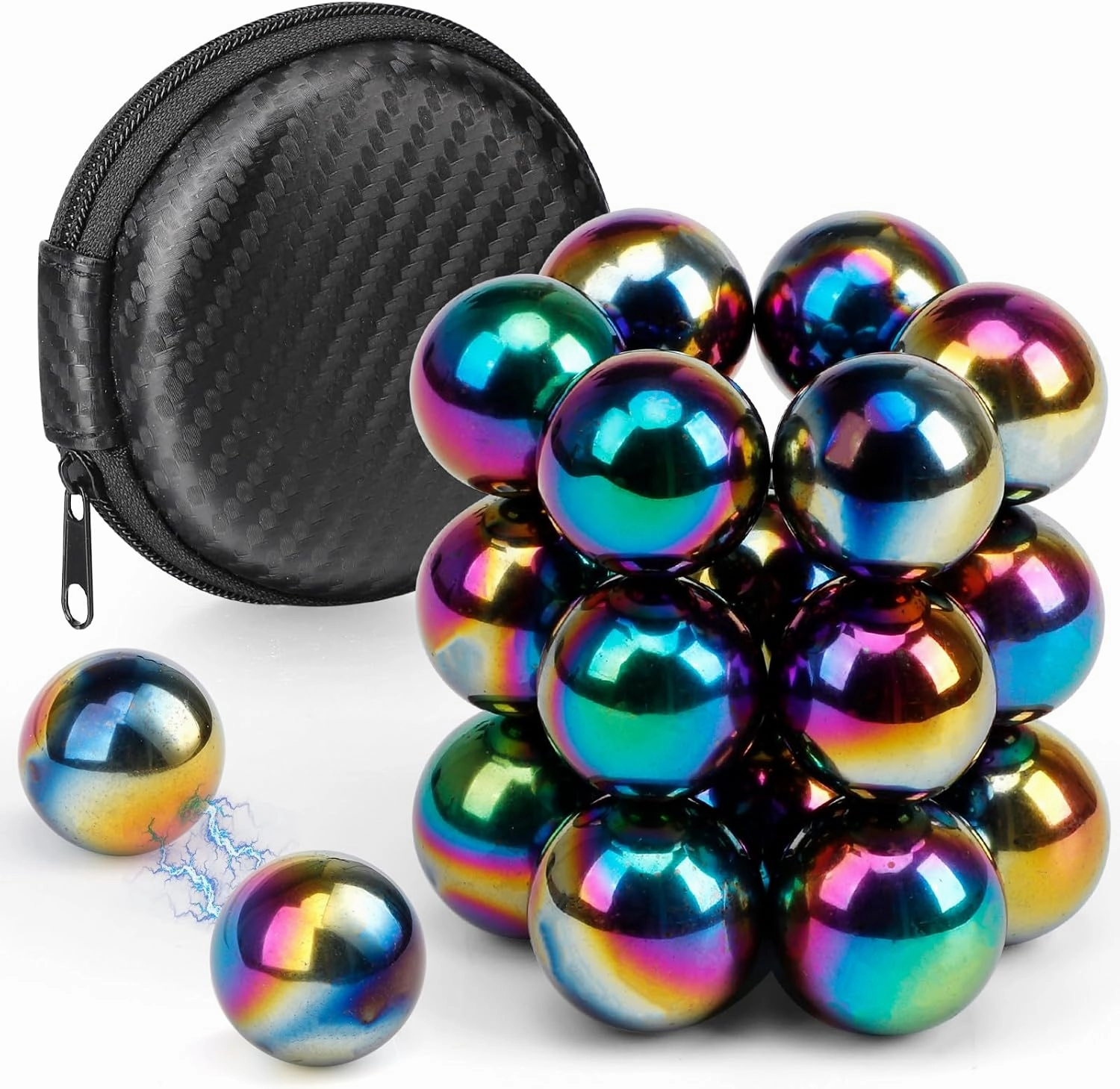 22PCS Large Rainbow Hematite Magnetic Ball Fidget Toy for Adults, Men Women Magnet Stones Office Desk Toys for Gifts with Fiber Case, Rare Earth Magnets for Ferrite Putty, Age:15 