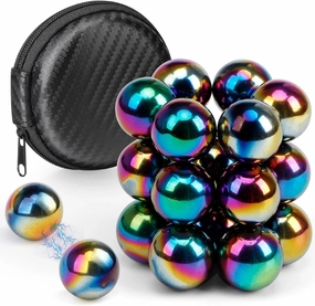 22PCS Large Rainbow Hematite Magnetic Ball Fidget Toy for Adults, Men Women Magnet Stones Office Desk Toys for Gifts with Fiber Case, Rare Earth Magnets for Ferrite Putty, Age:15 