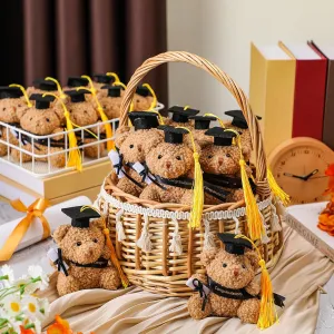 24 Pcs 2025 Mini Graduation Teddies Bears Bulk Small Graduation Stuffed Animals 4‘' Tiny Plush Bear with Diploma DIY Present Class of 2025 Prom Party Decor Congratulation Gifts(Black)