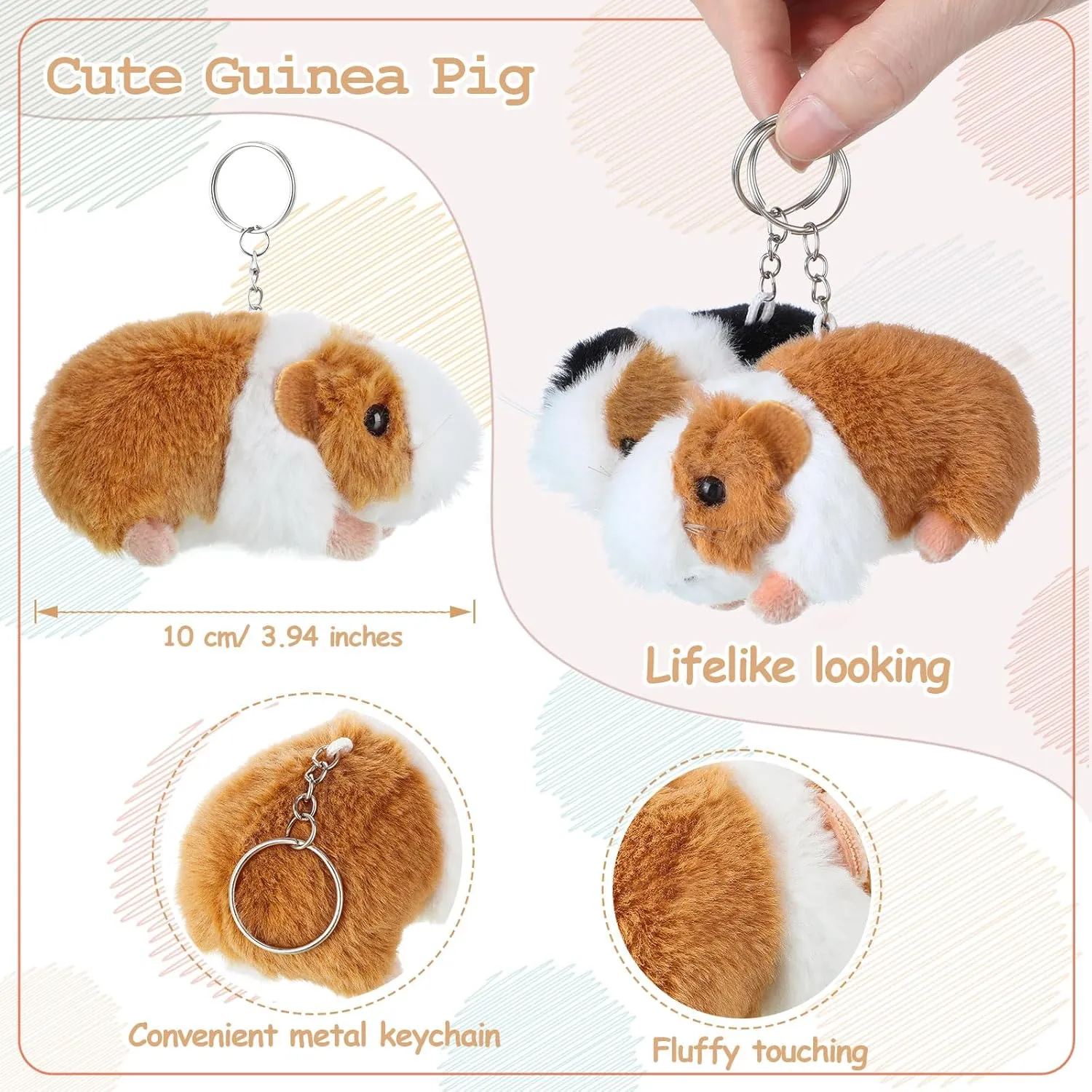 24 Pcs Guinea Pig Stuffed Animal Bulk Plush Guinea Pig Small Fluffy Stuffed Doll with Chain for Kid Students Party Favors Goodie Bag Fillers Carnival Prizes Christmas Birthday Gift, 4 Inches