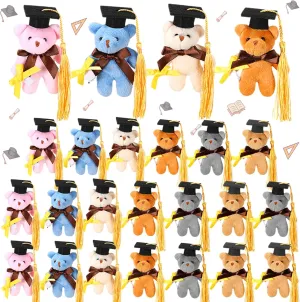 24 Pcs Mini Graduation Bear Bulk Class of 2025 Congrats Grad Stuffed Animal Bear with Cap Small Graduation Plush Keychain Gifts Tiny Doll Prek Kindergarten College High School Party Favors
