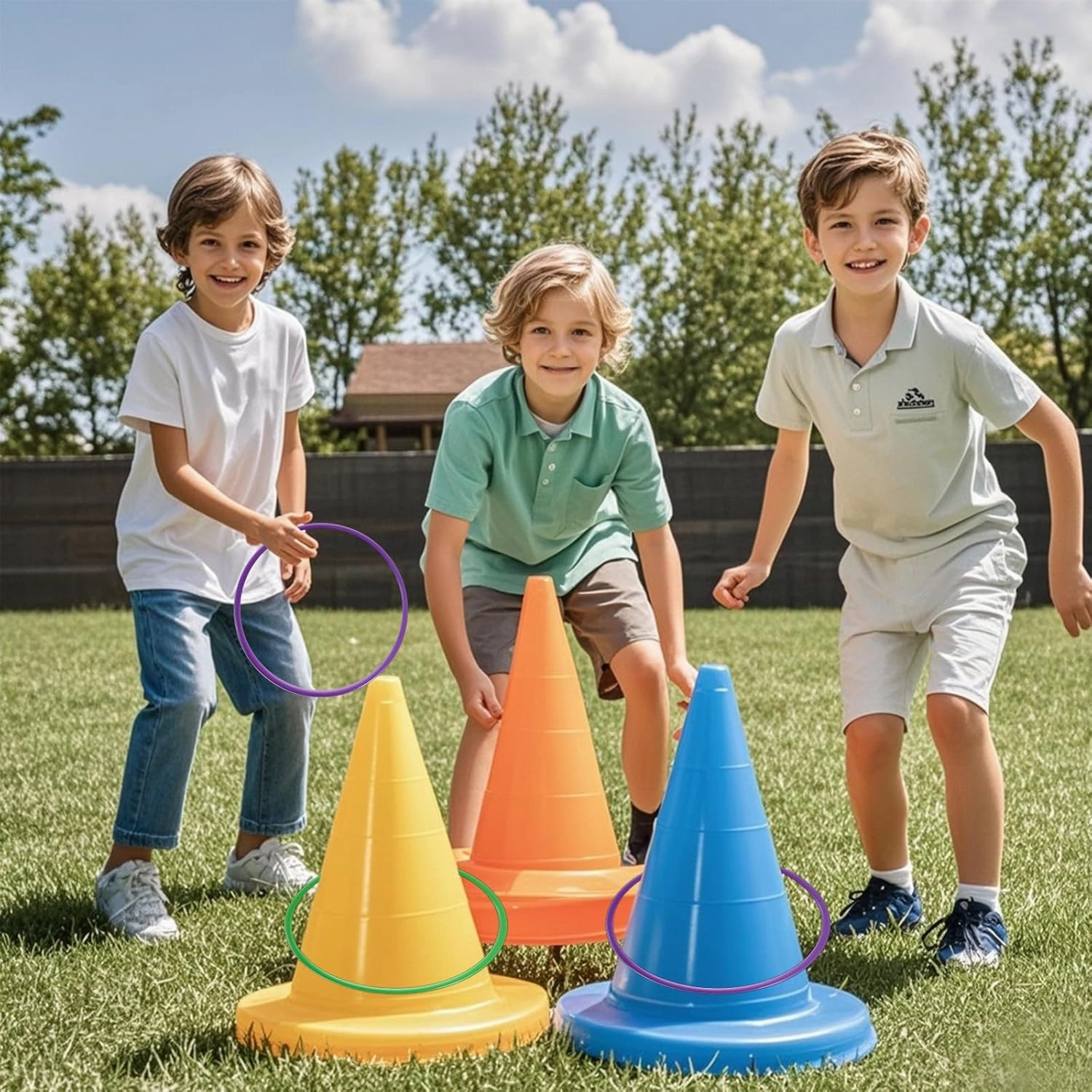 24 Pcs Multicolor Plastic Toss Rings Kids Ring Toss Game Carnival Rings for Speed and Agility Practice Games, Garden Backyard Outdoor Games, Bridal Shower Game, Game Booth
