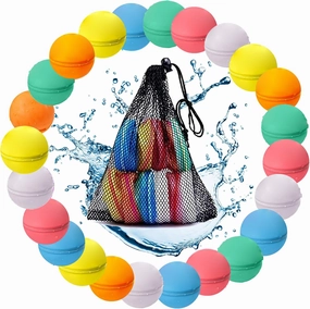 24 Pcs Reusable Water Balloons,Water Balls for Kids, Soft Silicone Water Balloons Quick Fill, Kids Adults Water Games, Ideal Gift for Kids