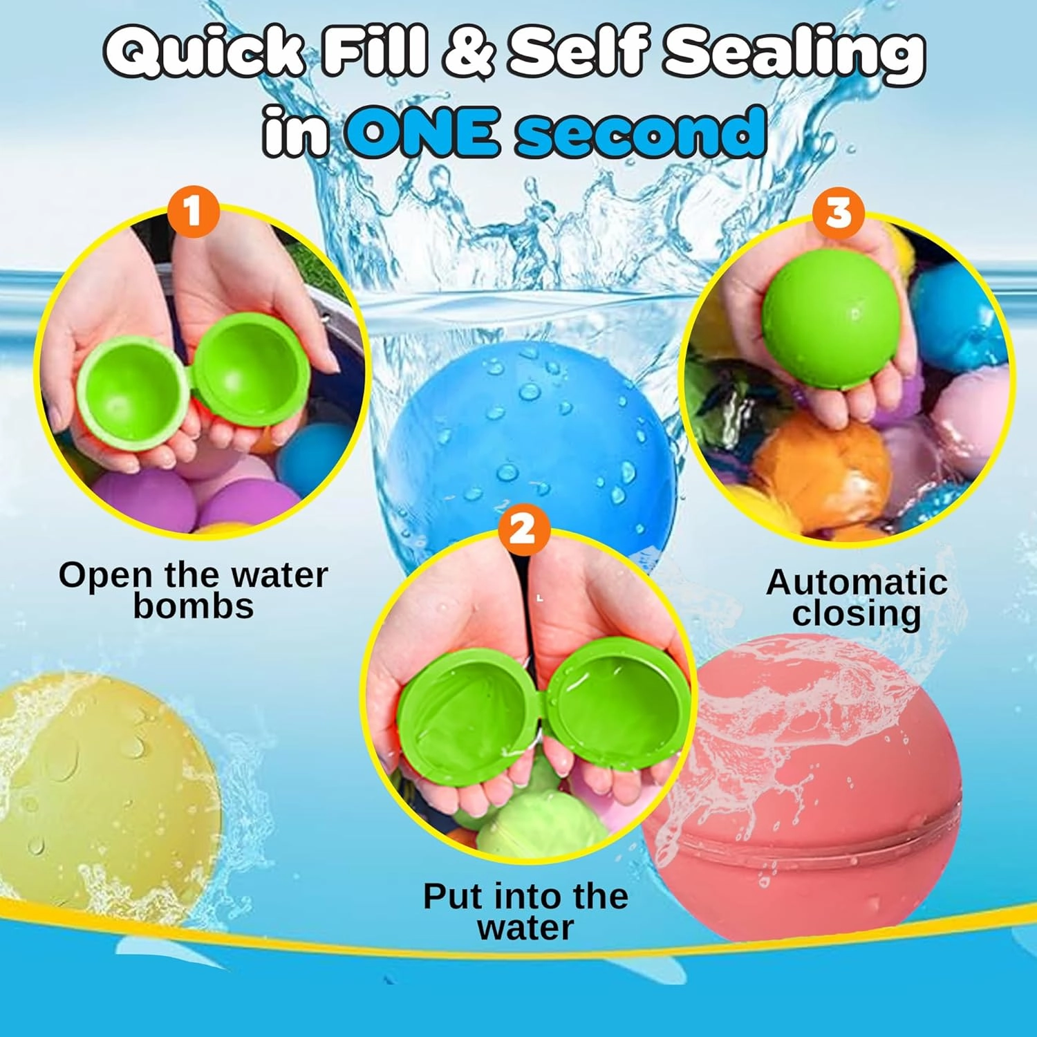 24 Pcs Reusable Water Balloons,Water Balls for Kids, Soft Silicone Water Balloons Quick Fill, Kids Adults Water Games, Ideal Gift for Kids