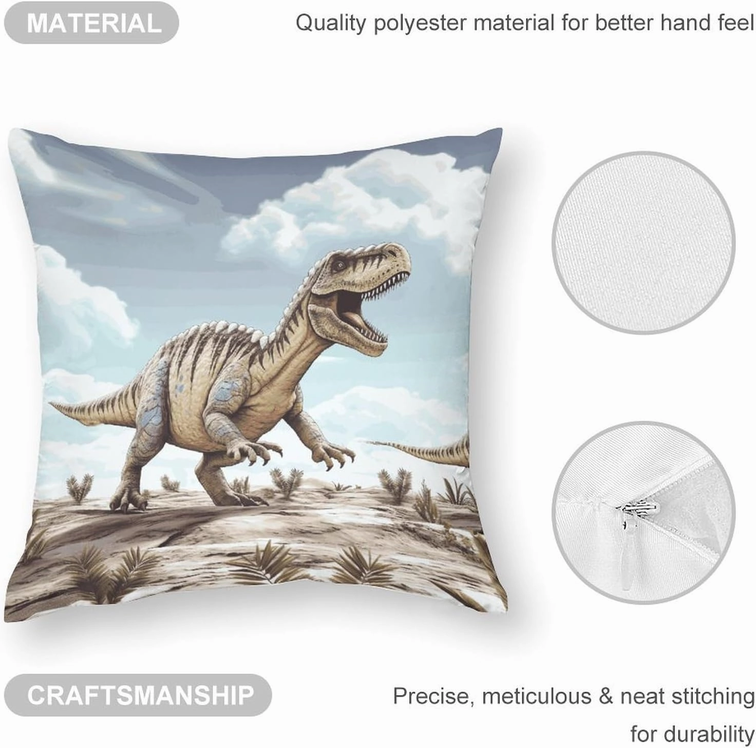 24"x24" Throw Pillow Covers Dinosaur Walking Pillow Cover for Sofa Decorative Square Pillowcases Soft Cozy Cushion Cases for Couch Bed Bedroom Living Room Office