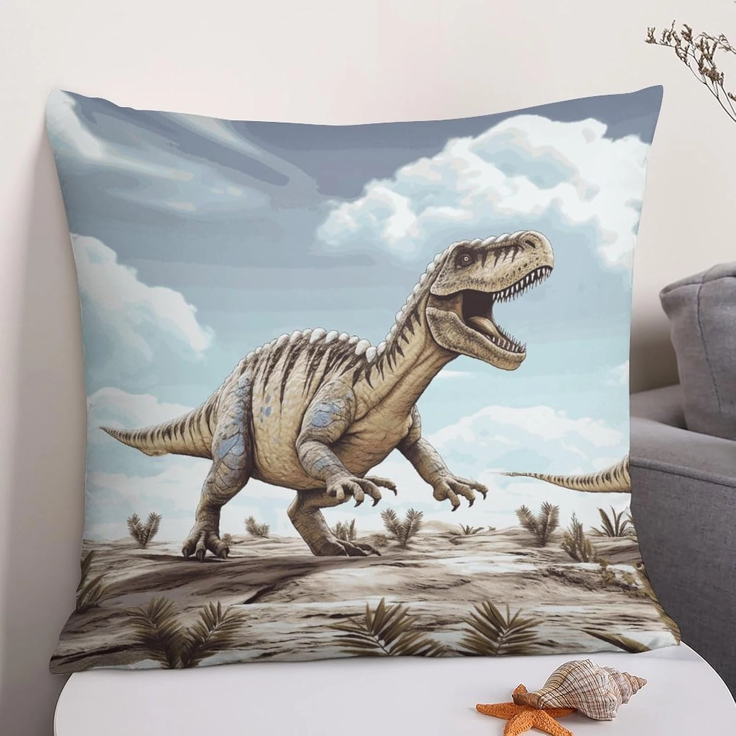 24"x24" Throw Pillow Covers Dinosaur Walking Pillow Cover for Sofa Decorative Square Pillowcases Soft Cozy Cushion Cases for Couch Bed Bedroom Living Room Office