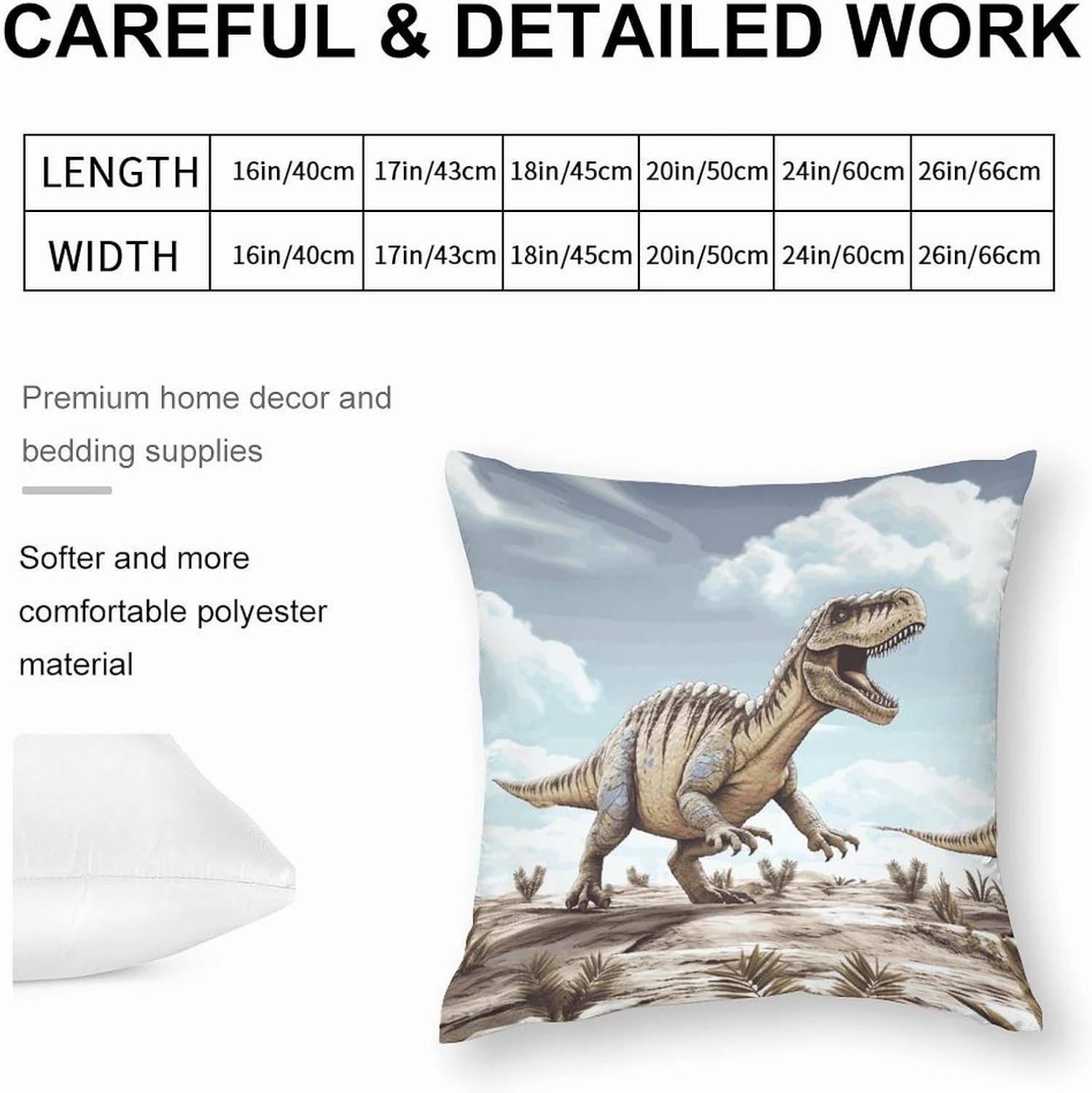 24"x24" Throw Pillow Covers Dinosaur Walking Pillow Cover for Sofa Decorative Square Pillowcases Soft Cozy Cushion Cases for Couch Bed Bedroom Living Room Office