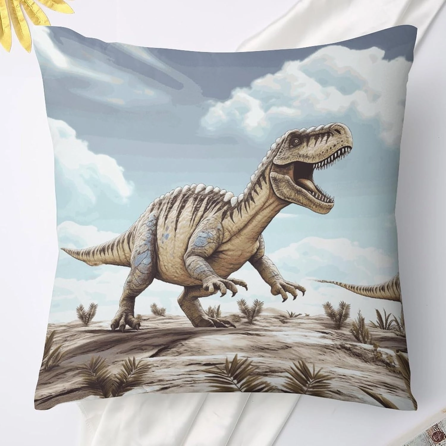 24"x24" Throw Pillow Covers Dinosaur Walking Pillow Cover for Sofa Decorative Square Pillowcases Soft Cozy Cushion Cases for Couch Bed Bedroom Living Room Office