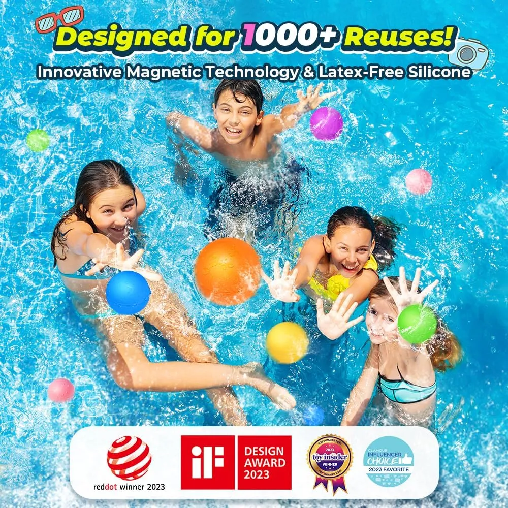 24Pcs Reusable Water Balloons, Summer Water Toys, Magnetic Water Ball for Outdoor Games, Pool Toy, Beach Toys for Kids