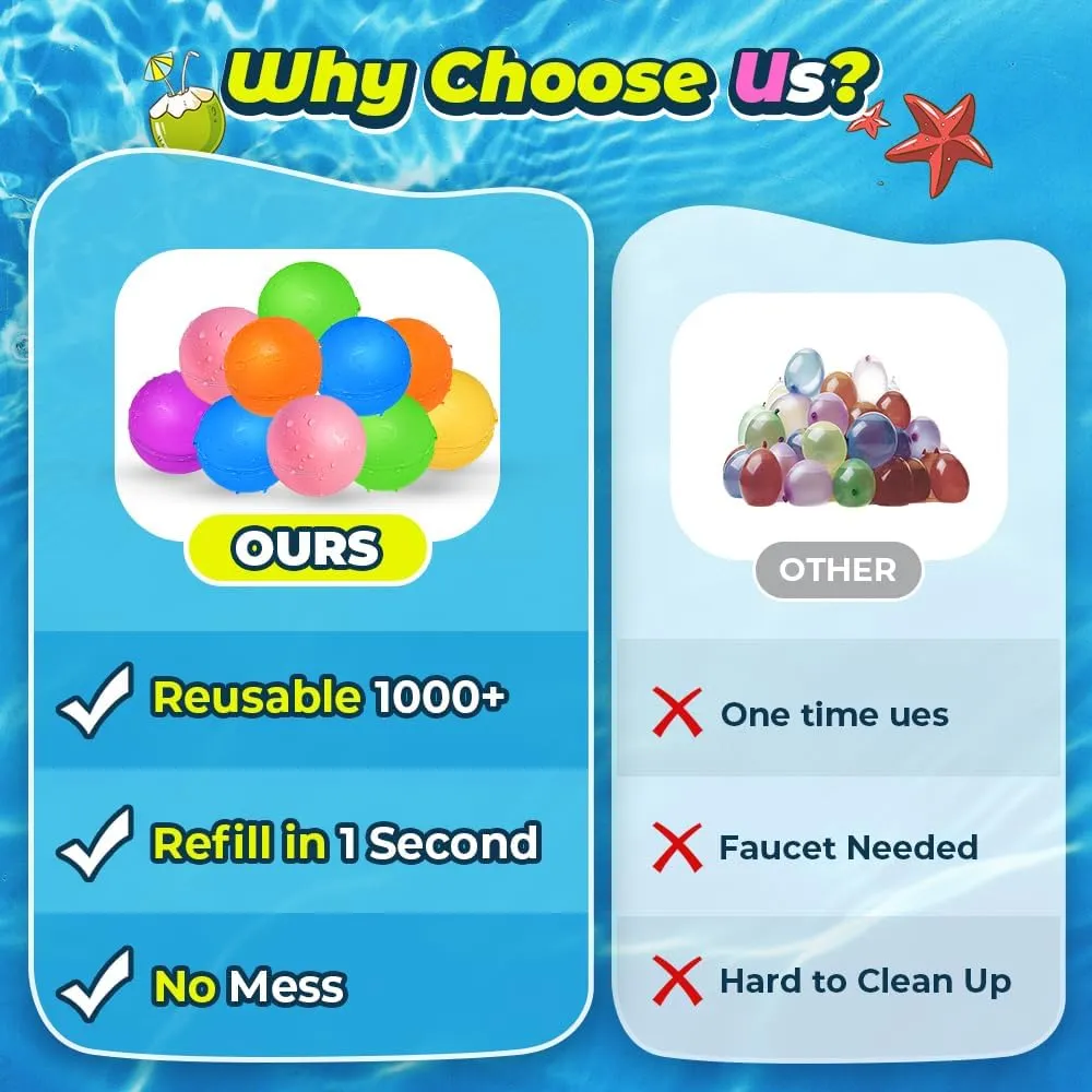 24Pcs Reusable Water Balloons, Summer Water Toys, Magnetic Water Ball for Outdoor Games, Pool Toy, Beach Toys for Kids