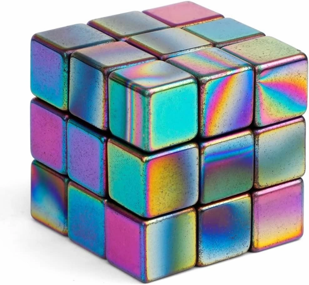 27 PCS Rainbow Magnetic Cube Rock Stone Fidget Toys for Adults, Magnet for Whiteboard Office Map Kitchen, Replacement Magnet with Fiber Case for Ferrite Putty