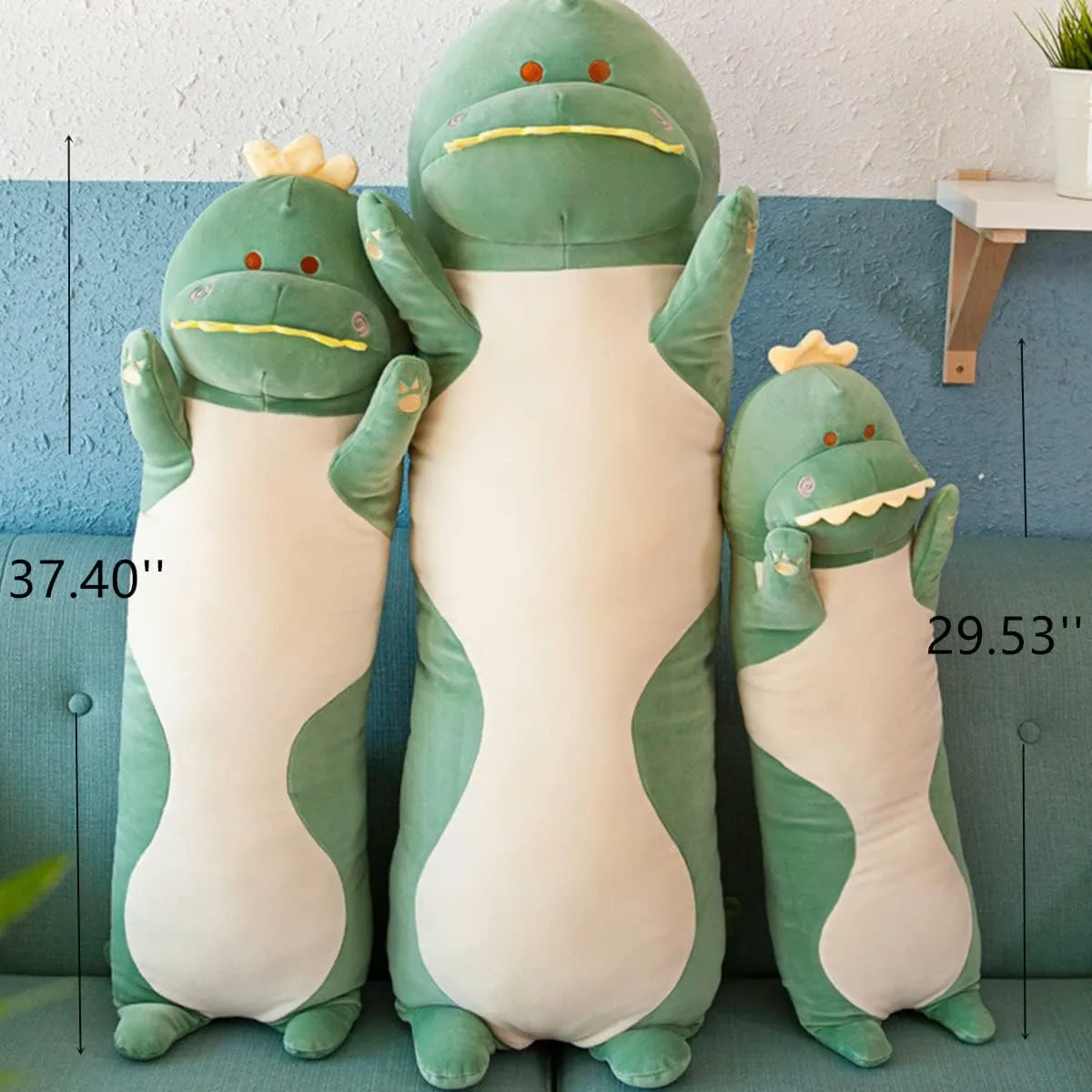 29.53'' Dinosaur Plush Pillow Toy Dinosaur Stuffed Animal Sleeping Pillow Cute Cartoon Soft Long Body Pillow Gift for Kids (Green)