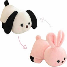 2 in 1 Reversible Pink Rabbit Bunny to be White Dog Stuffed Animal Happy Doggie & Bunny Plush Toys Plushies Gift for Kids and Lovers Home Decor 12.6 Inch