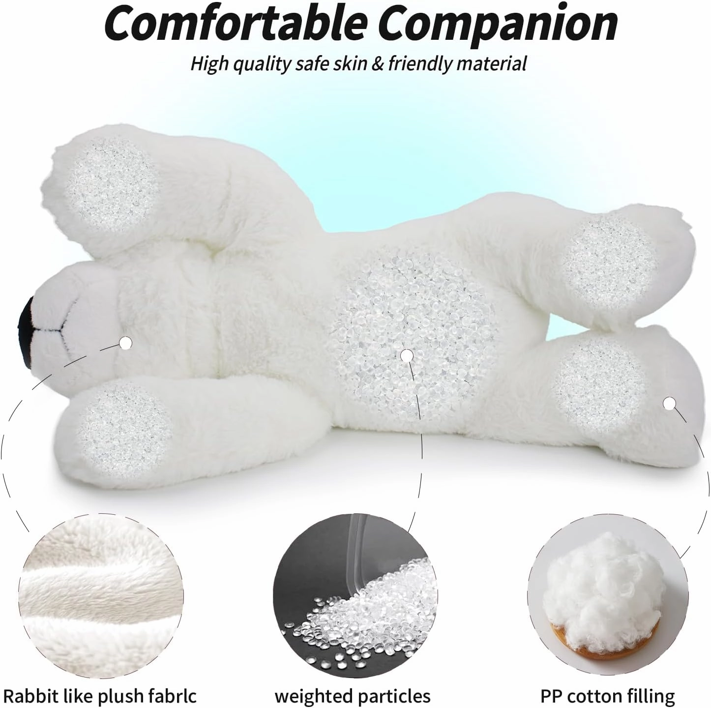 2 Lb Weighted Stuffed White Bear Animals - 16 Inches Bear Dog Dino Pig Plush Throw Pillow Toy - Embroidered Plushie Collectible - Kawaii Plushies Hugging Toy Gifts for Kids & Adults ( White Bear )